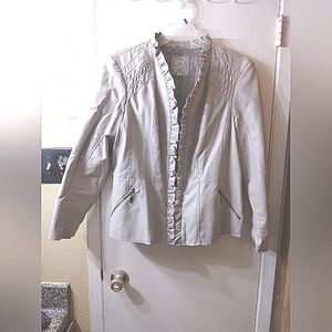 Dress Barn Women's Two Front Zip Pocket Leather Jacket Size 1x Color Gray